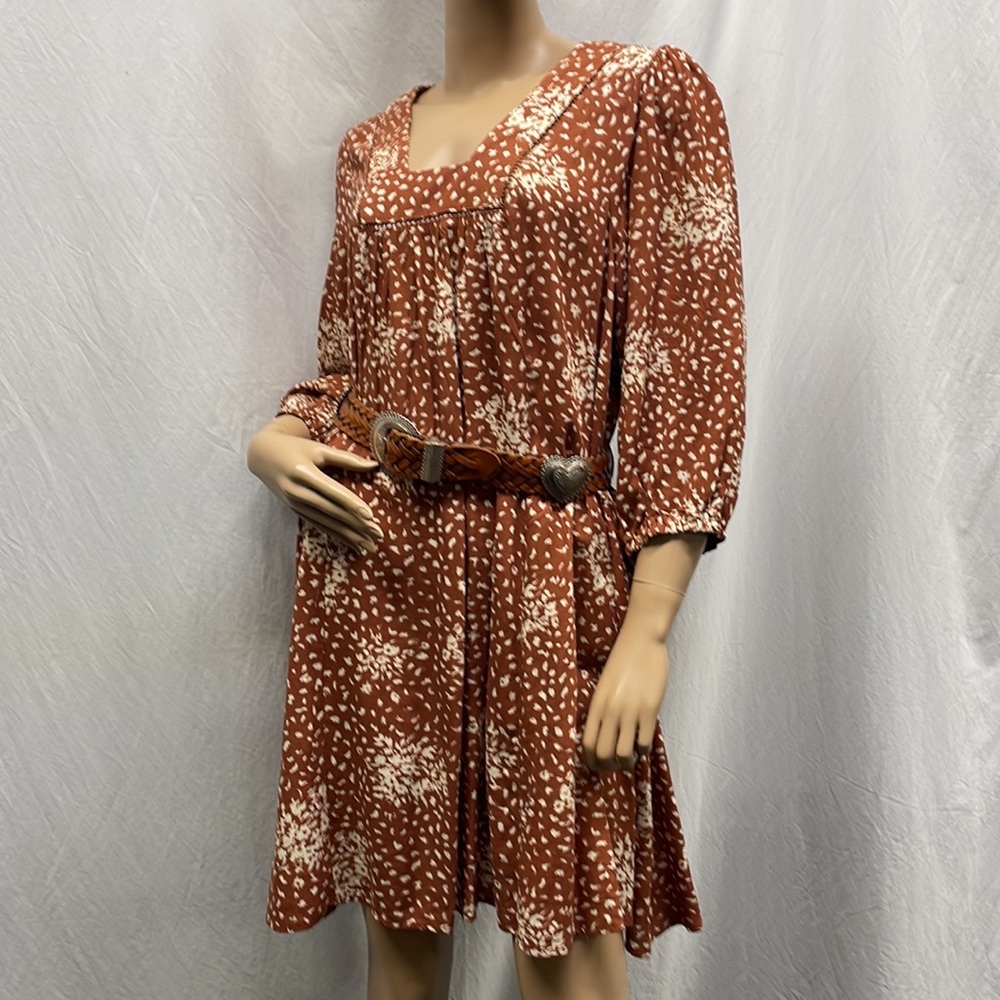 Knox Rose Women's Tan & Cream 3/4 Sleeve Boho Dress NWOT